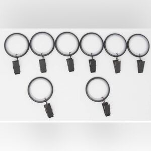 8 Curtain Drapery Rings with Clips, 1.5-inch Inner Diameter, Quiet Smooth Black